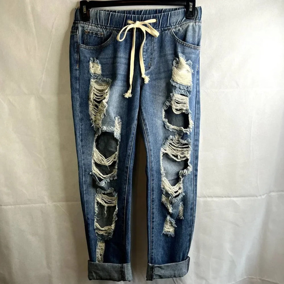 Heyson Denim Destructed Drawstring Waist Skinny Jean Size Small - Picture 9 of 9